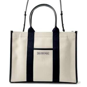 Balenciaga Tote Bag Logo Canvas Black White